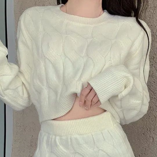 2 Pcs Women's Long Sleeve Solid Color Skirts Set 469446