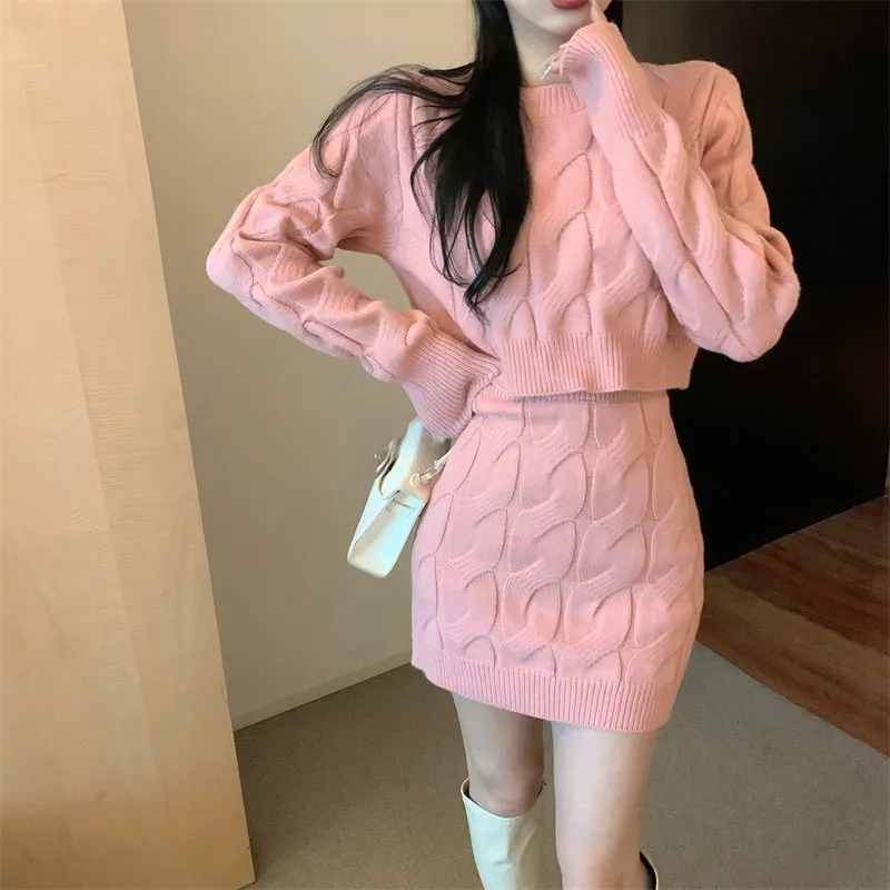 2 Pcs Women's Long Sleeve Solid Color Skirts Set 469446