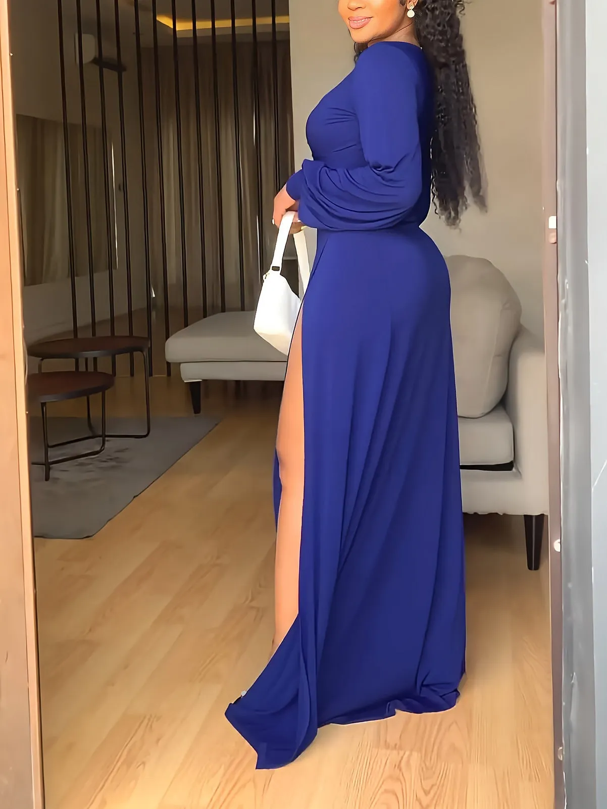 2 Pcs Women's Long Sleeve Solid Color Skirts Set S 408240