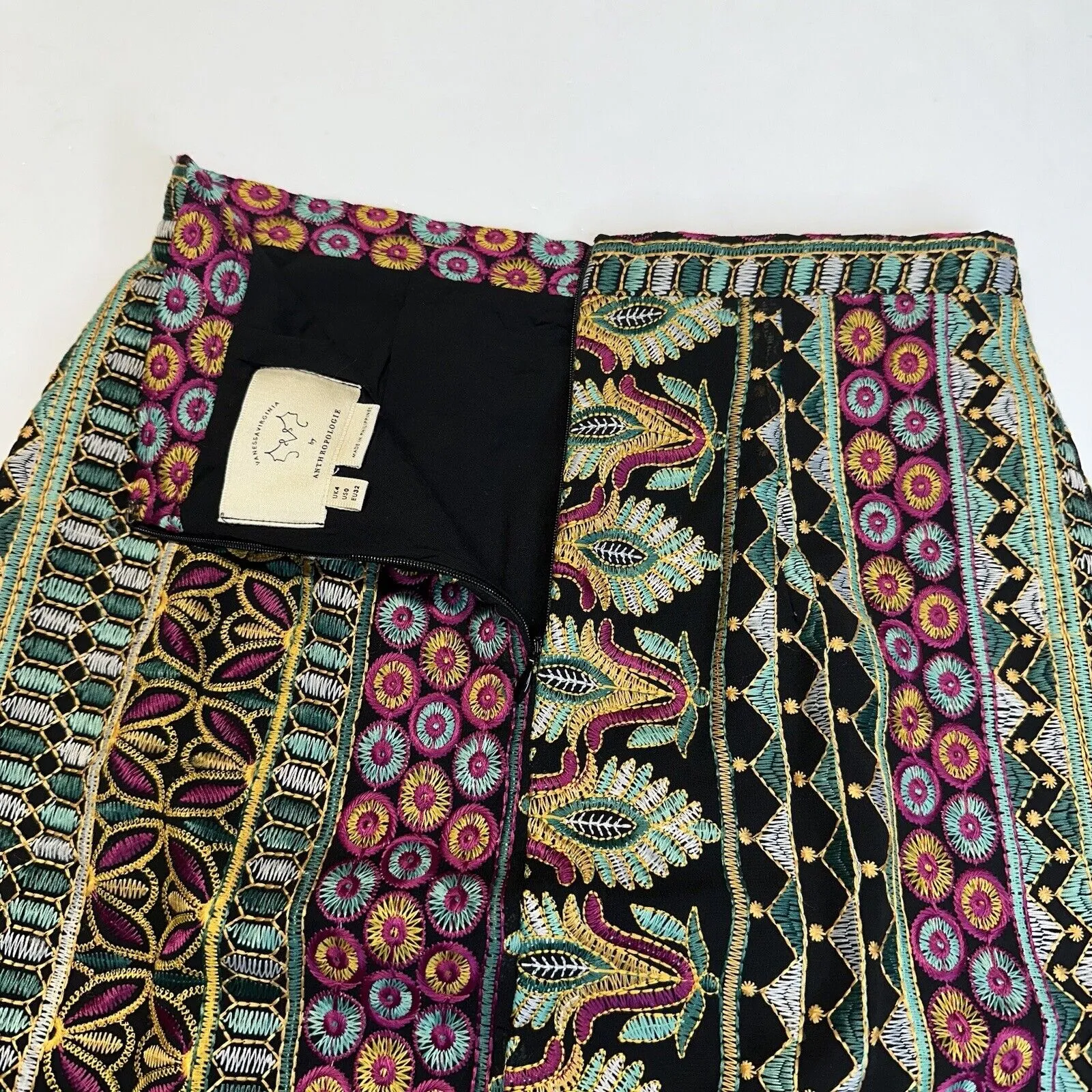 Anthropologie Vanessa Virginia Skirt Womens 0 Pencil Embroidered Lined Career