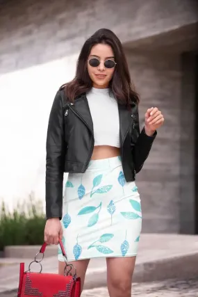 Blue Leaf pattern Pencil Skirt