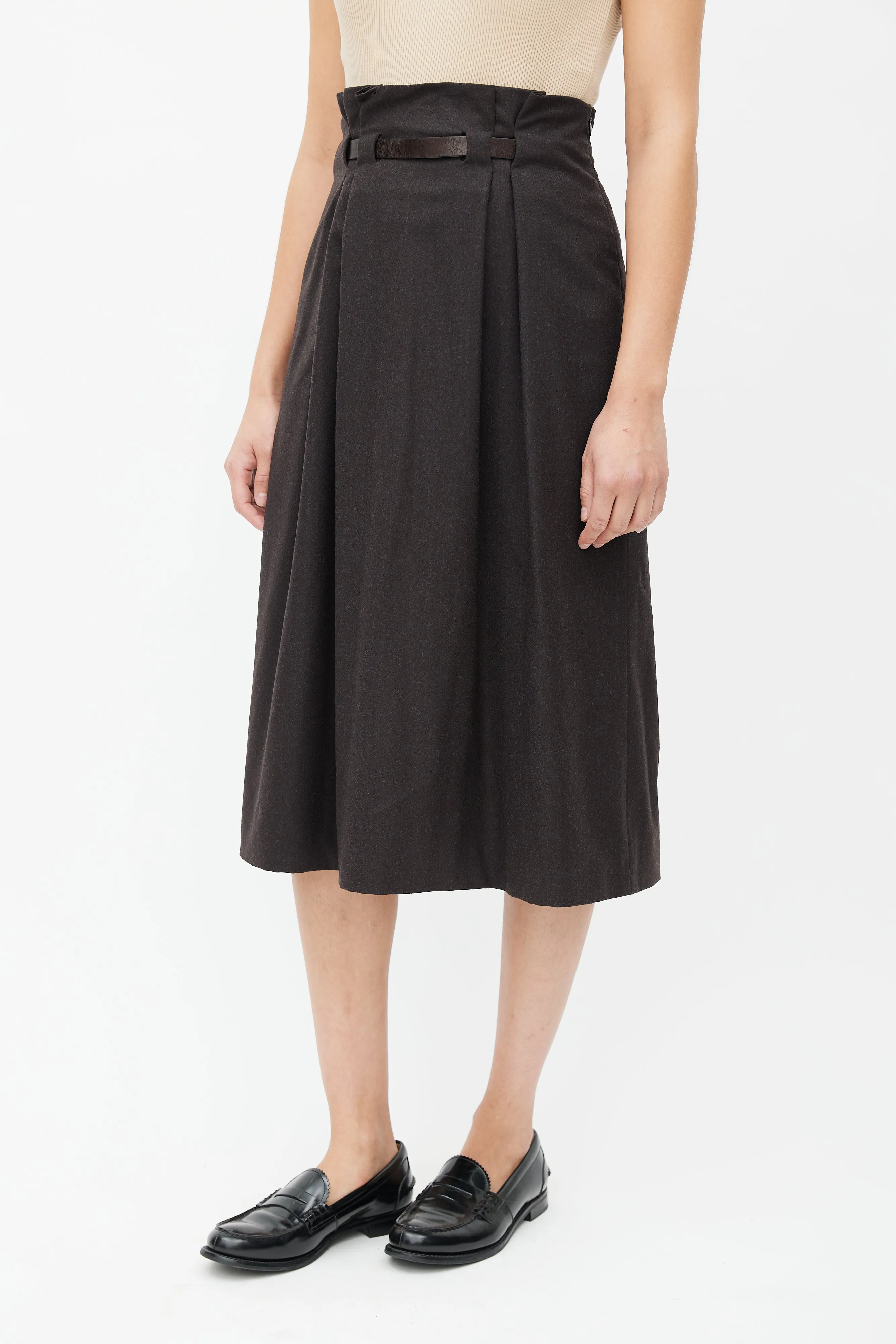 Brown Belted Wool Skirt