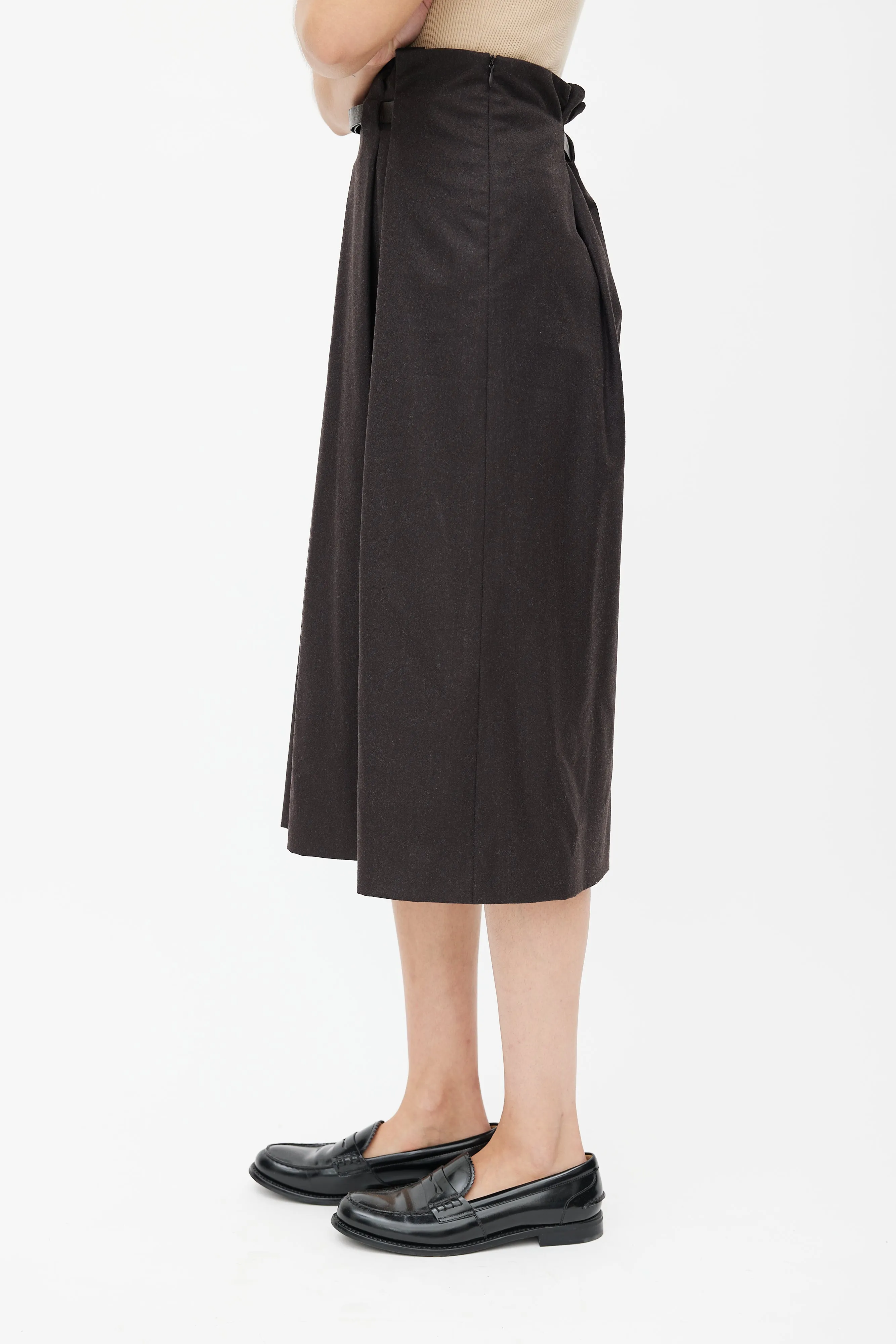 Brown Belted Wool Skirt