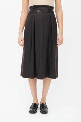 Brown Belted Wool Skirt