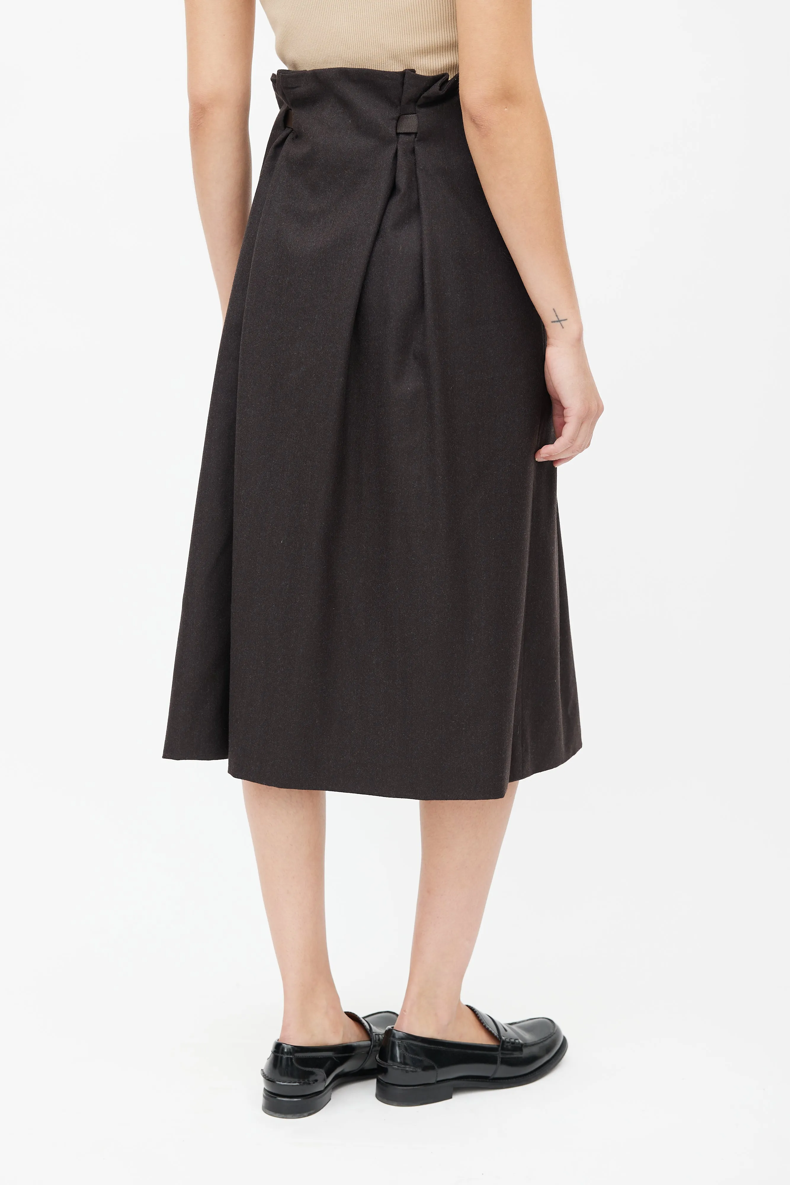 Brown Belted Wool Skirt