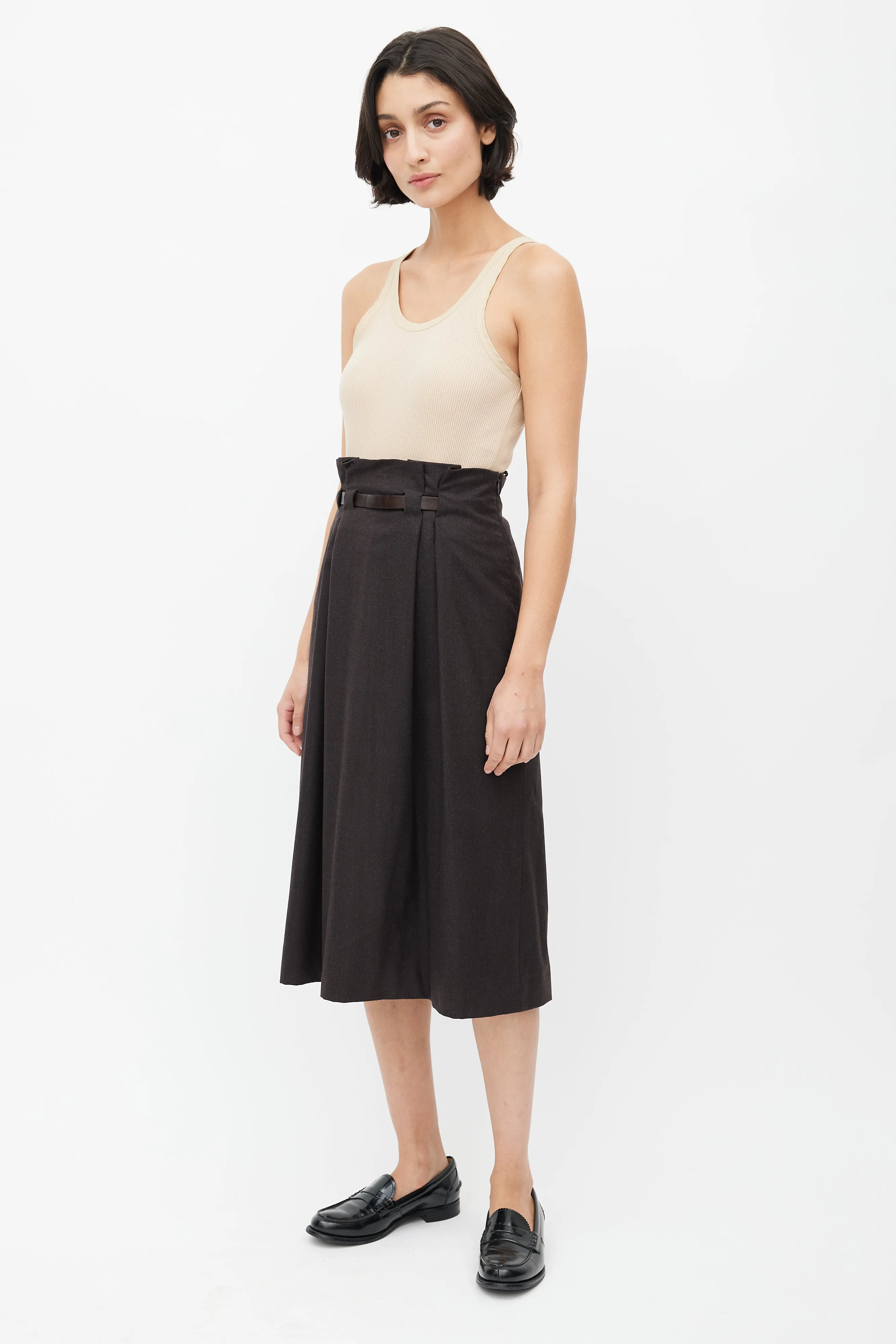 Brown Belted Wool Skirt