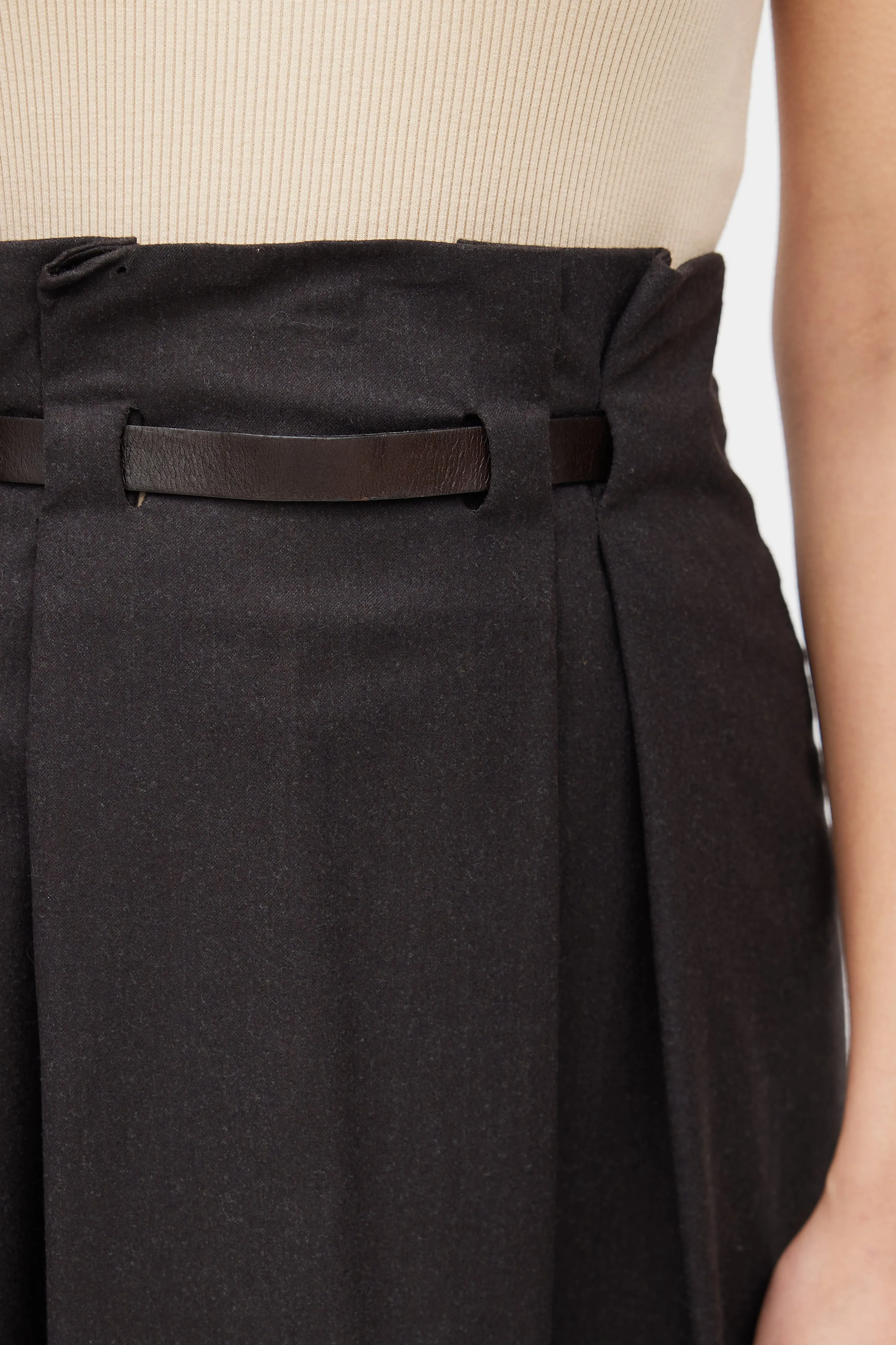 Brown Belted Wool Skirt