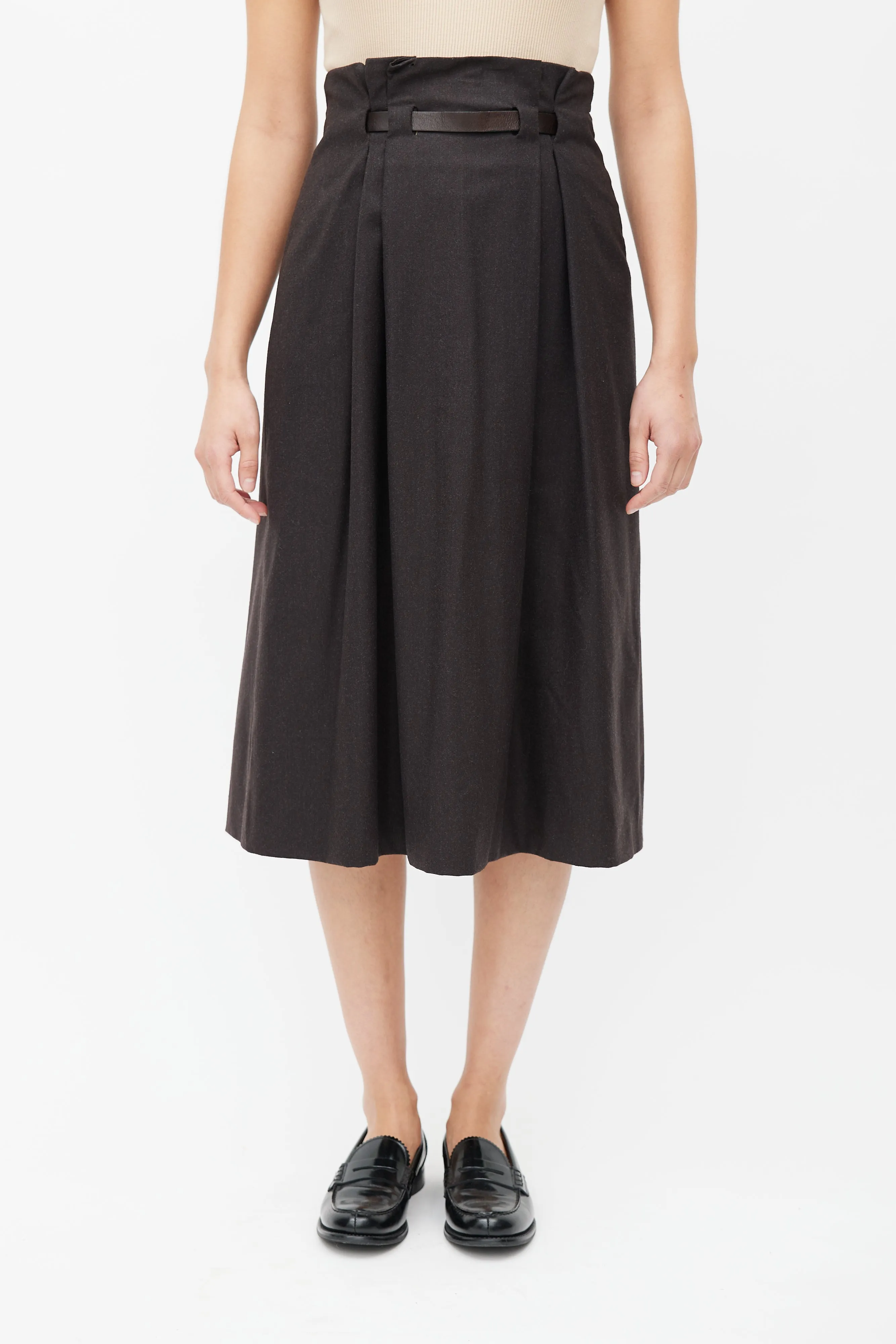 Brown Belted Wool Skirt