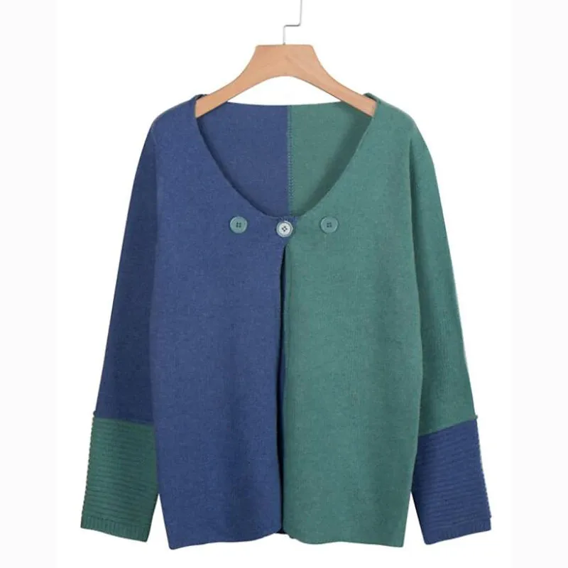Color Block Knit Button Cardigan Sweater for Women