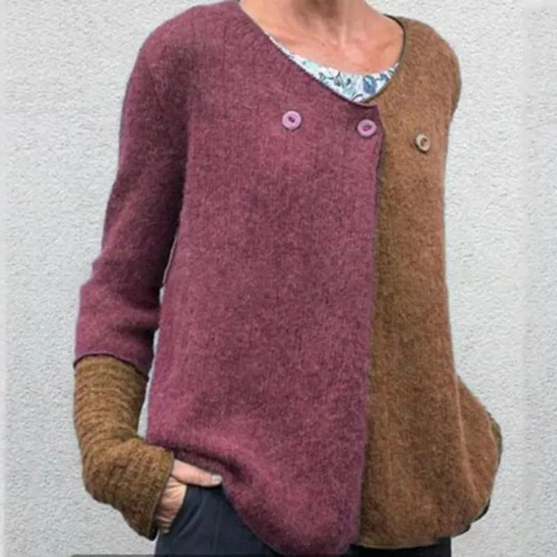Color Block Knit Button Cardigan Sweater for Women