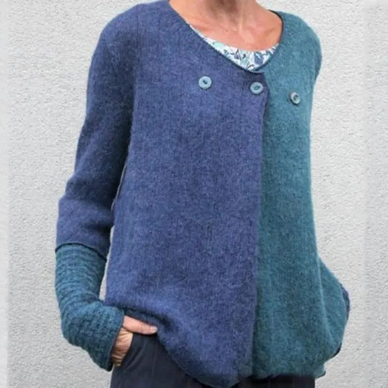 Color Block Knit Button Cardigan Sweater for Women