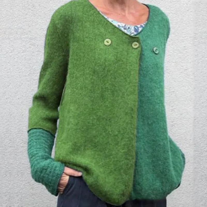Color Block Knit Button Cardigan Sweater for Women