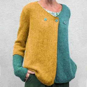 Color Block Knit Button Cardigan Sweater for Women