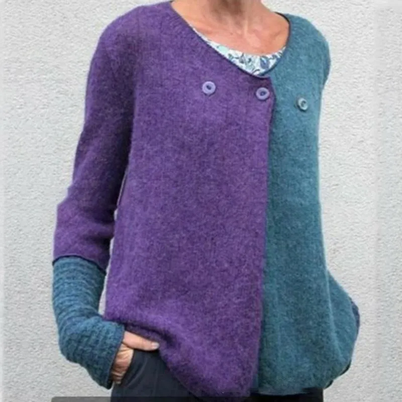 Color Block Knit Button Cardigan Sweater for Women