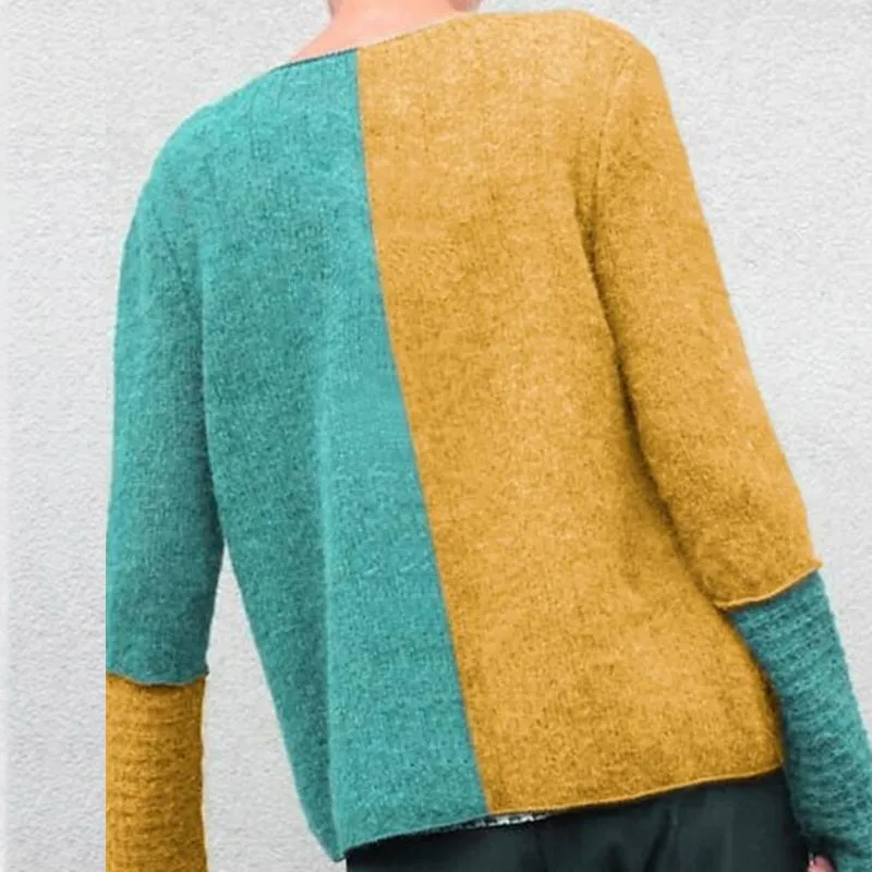 Color Block Knit Button Cardigan Sweater for Women