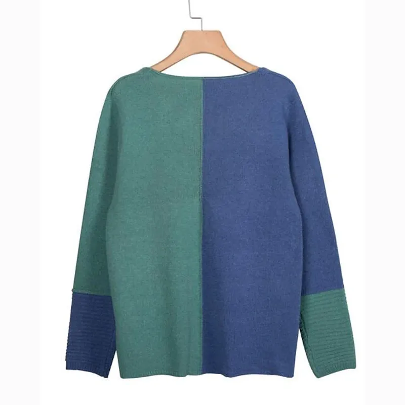 Color Block Knit Button Cardigan Sweater for Women