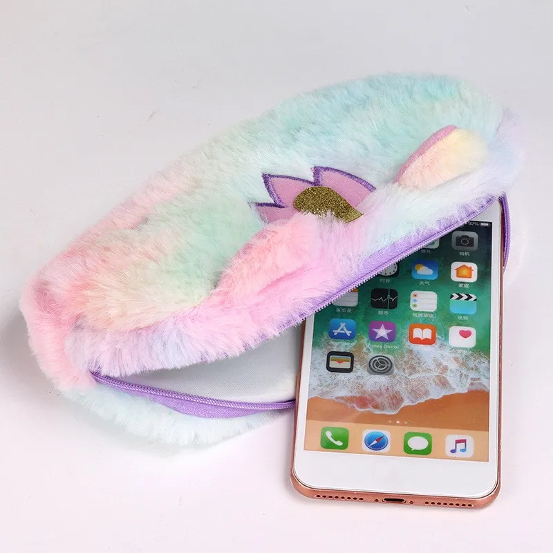 Cute Cartoon Plush Unicorn Pencil Case