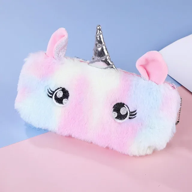 Cute Cartoon Plush Unicorn Pencil Case