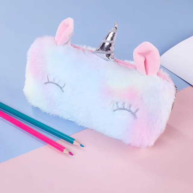 Cute Cartoon Plush Unicorn Pencil Case