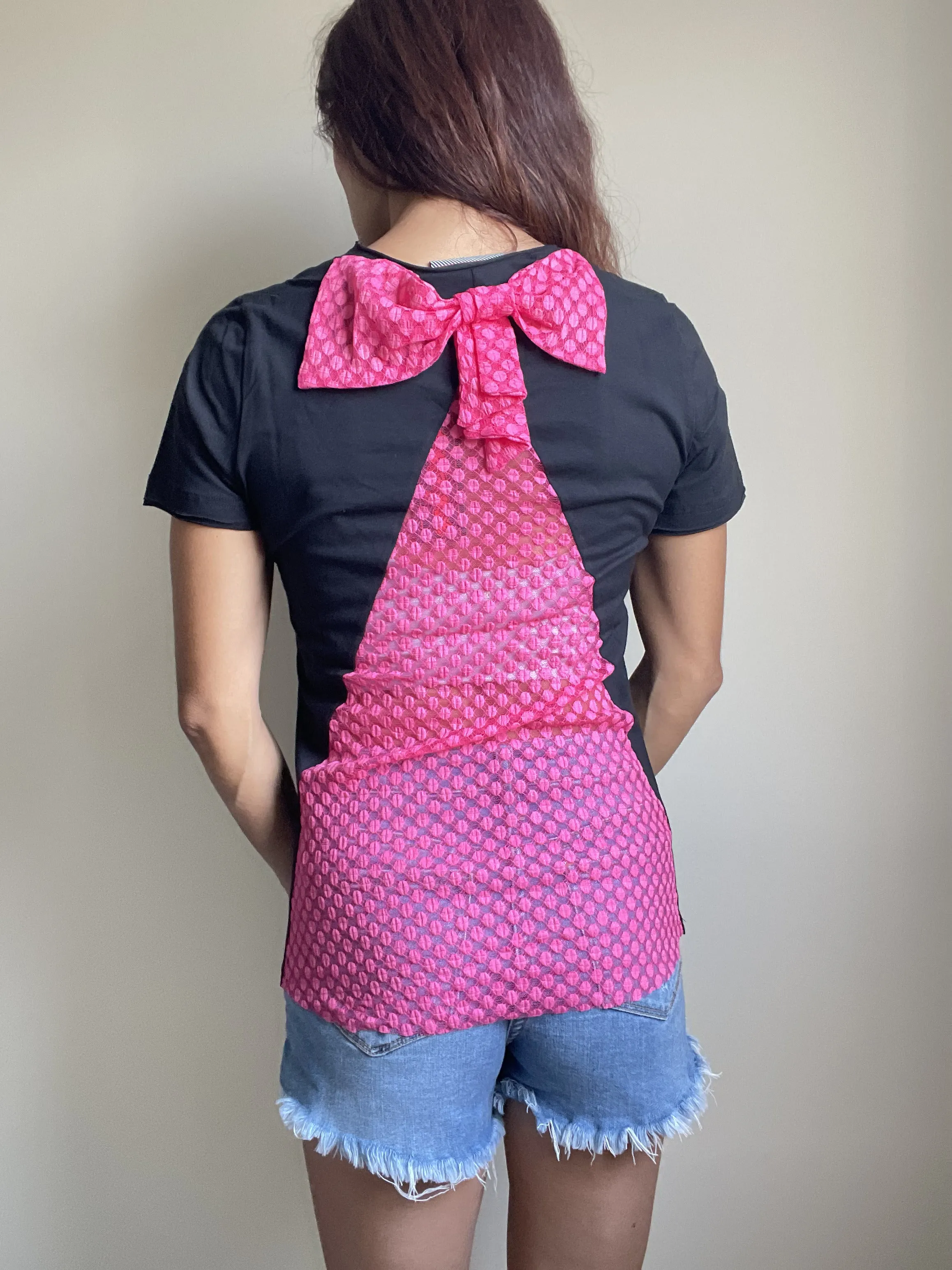 Day of the Dead Sugar Skull Owl Pink Polka Dot Lace & Bow back T-shirt