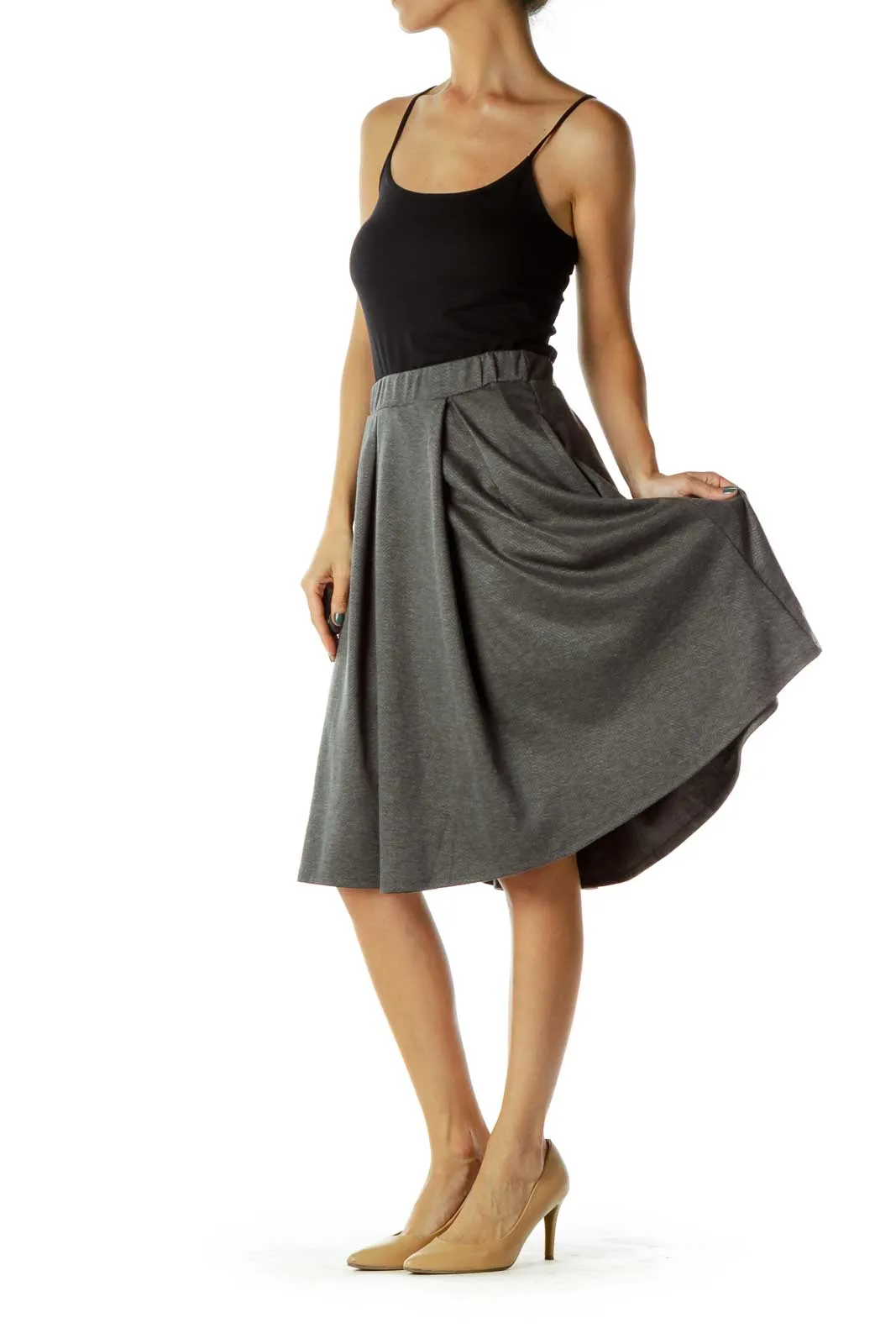 Gray Knit Pleated Skirt