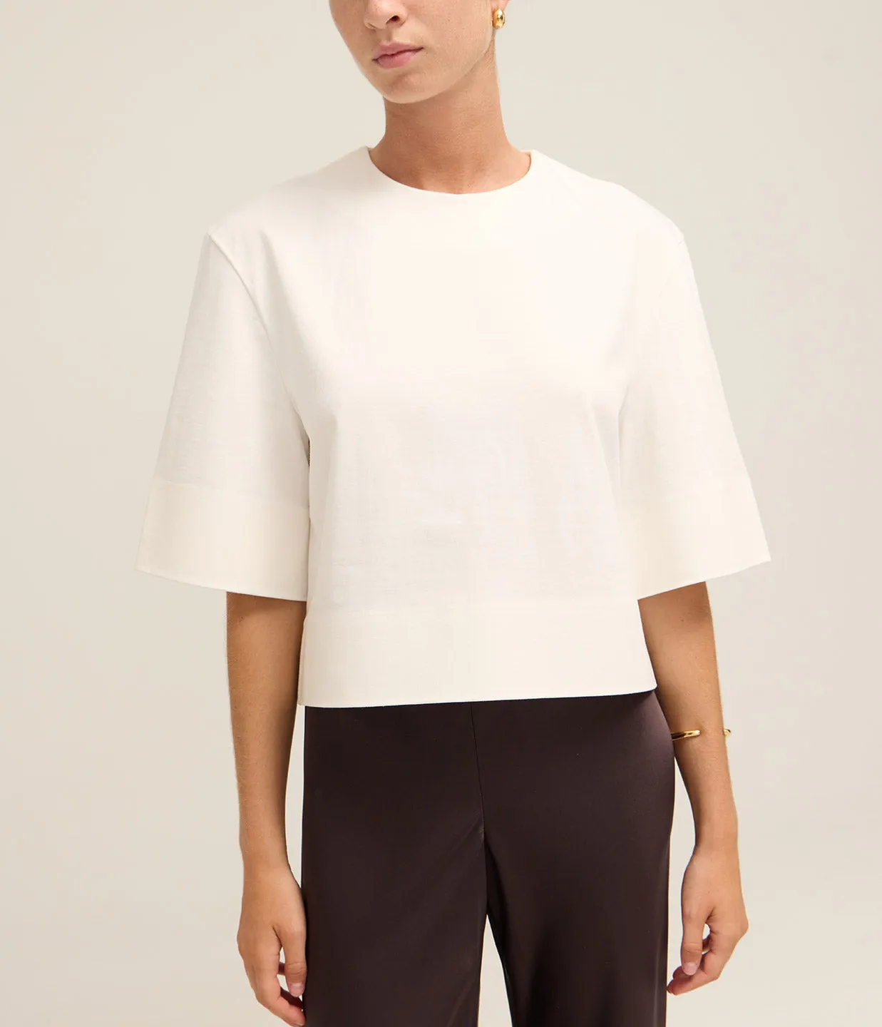 Half Sleeve Cropped Top in Ivory