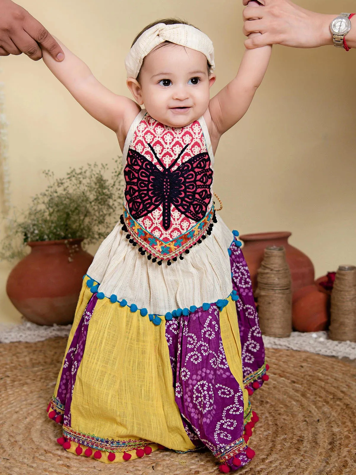 Lavender Butterfly Pleated Lehenga Choli for Kids