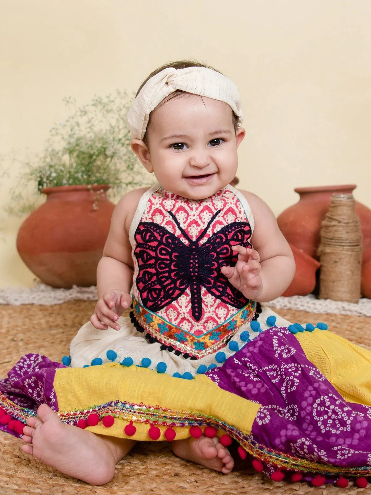 Lavender Butterfly Pleated Lehenga Choli for Kids