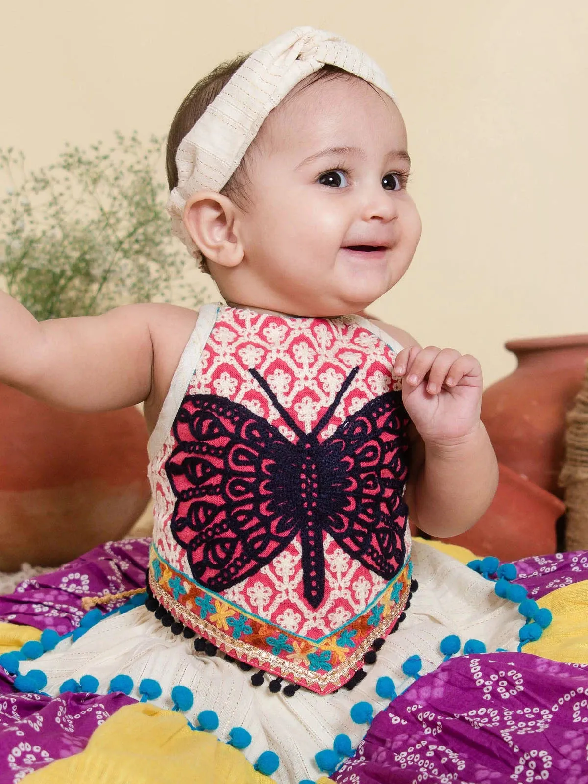 Lavender Butterfly Pleated Lehenga Choli for Kids