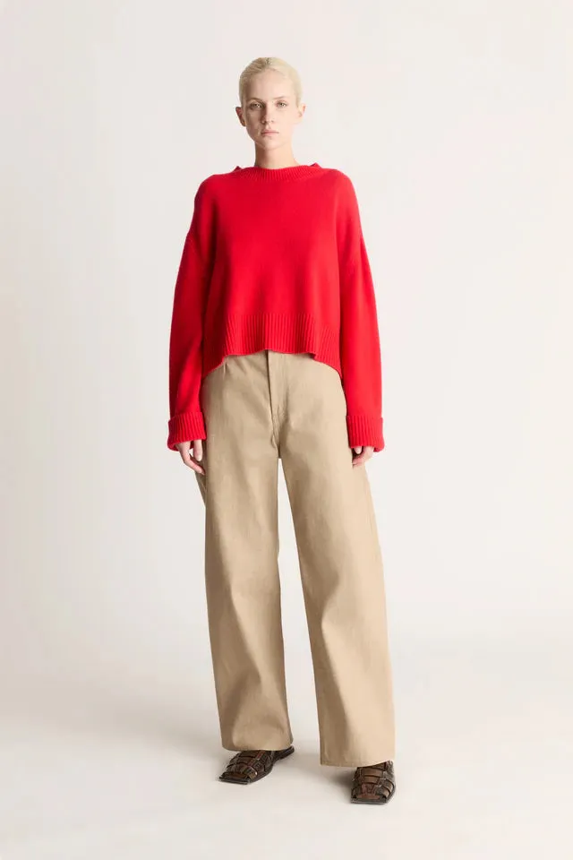 Lee Mathews Cashmere Cropped Crewneck in Ruby