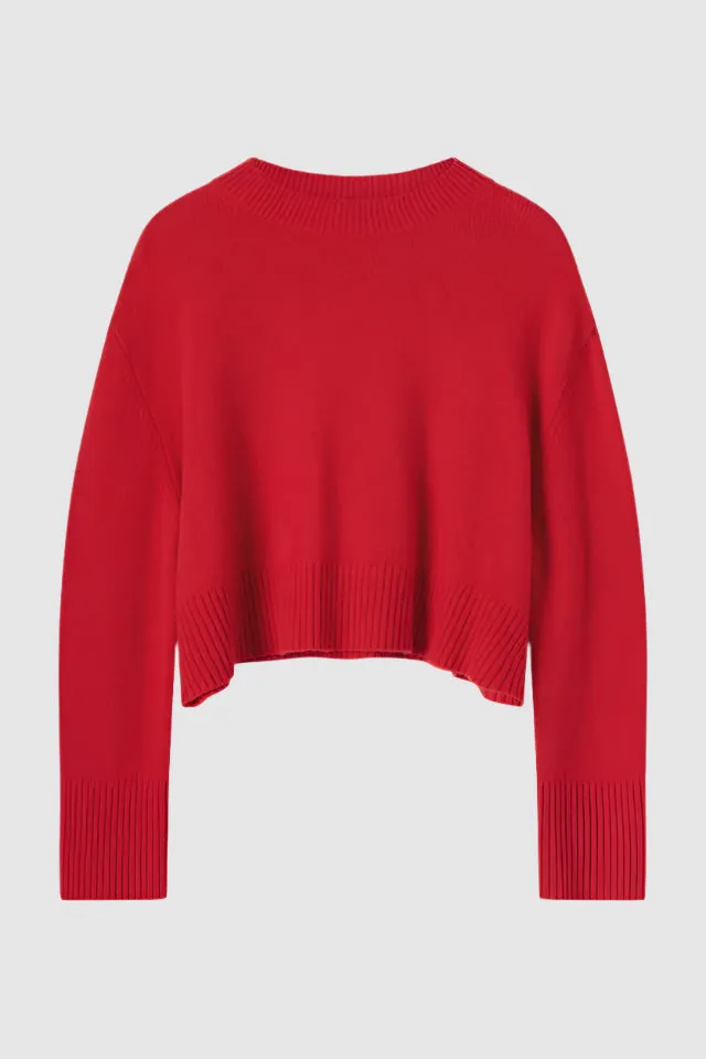 Lee Mathews Cashmere Cropped Crewneck in Ruby