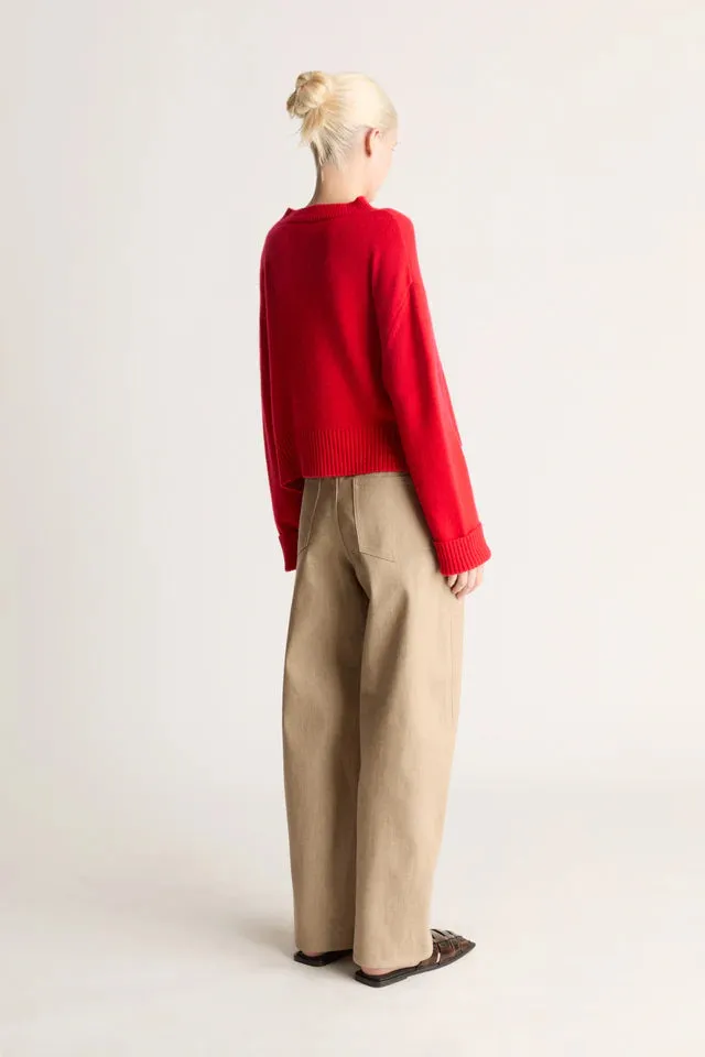 Lee Mathews Cashmere Cropped Crewneck in Ruby