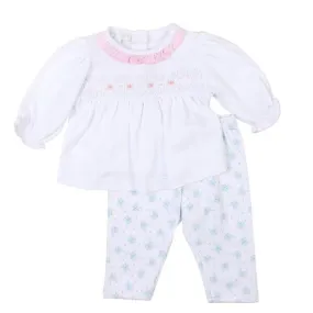 Magnolia Baby Girls Blue Vintage Bow Smocked Printed Pant Set