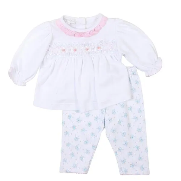 Magnolia Baby Girls Blue Vintage Bow Smocked Printed Pant Set