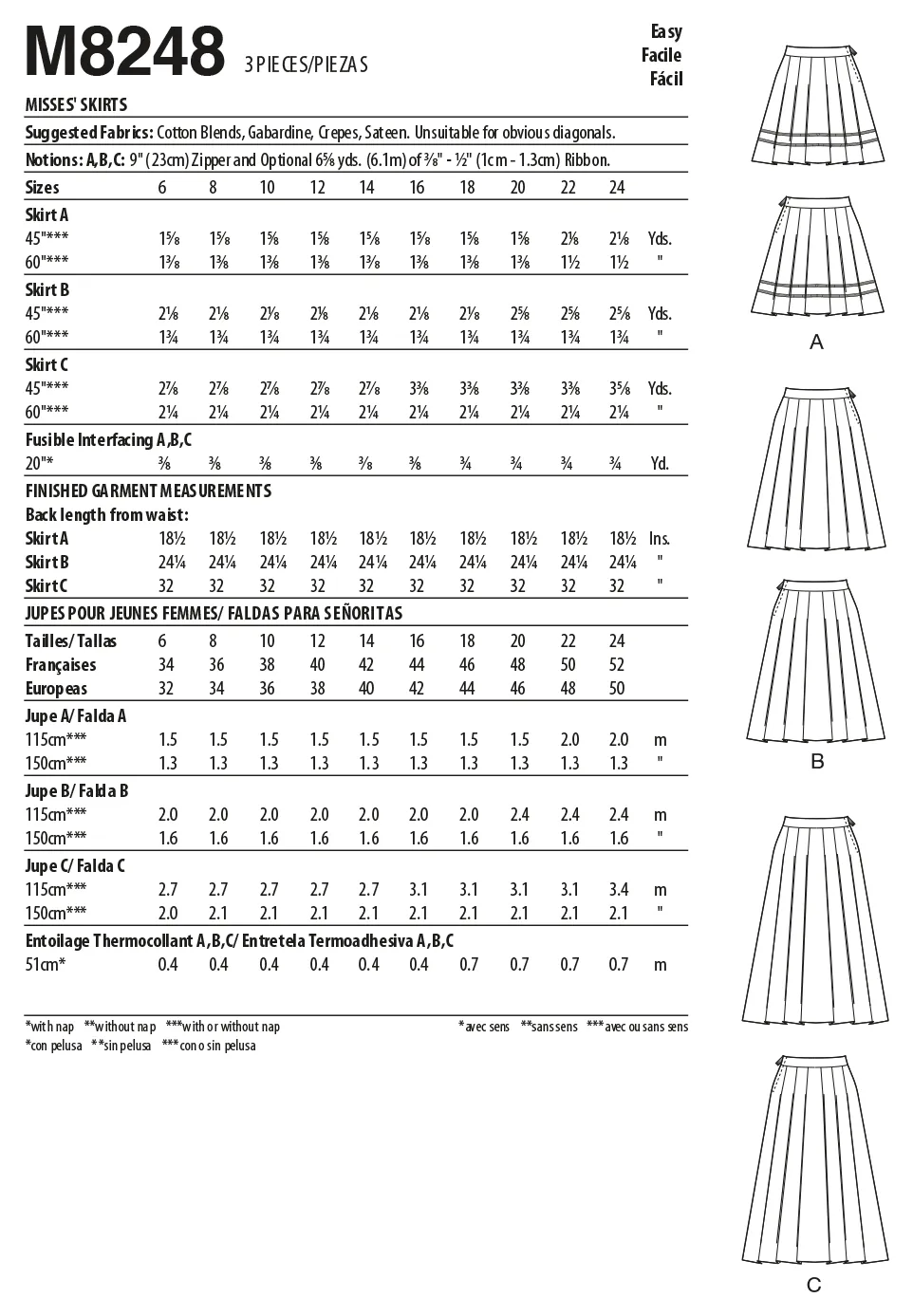 McCall's sewing pattern 8248 Misses' Skirts