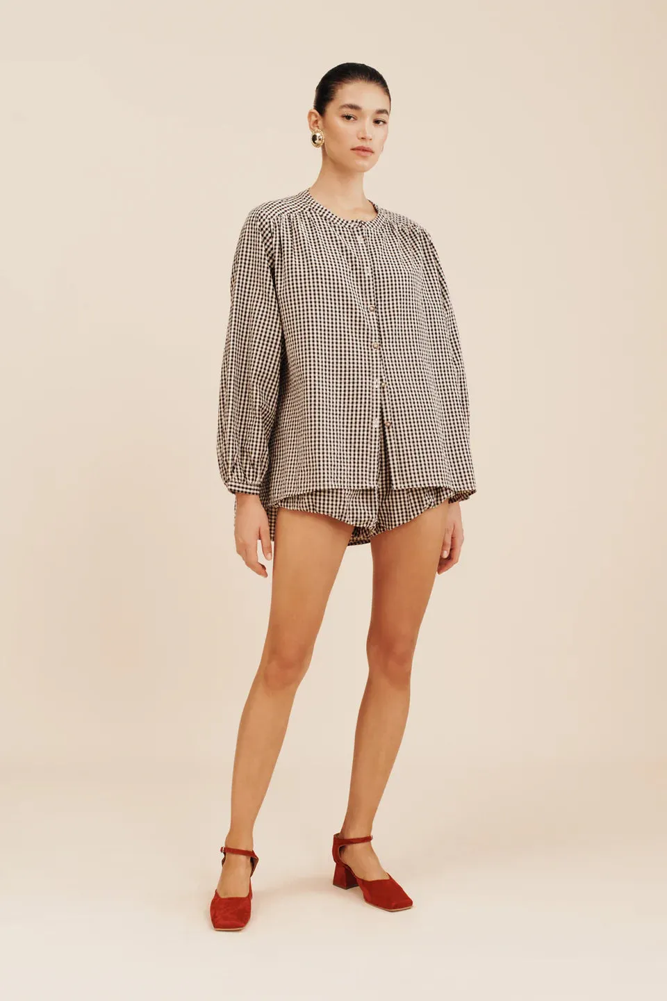 Mira Shirt | Gingham Black and Cream