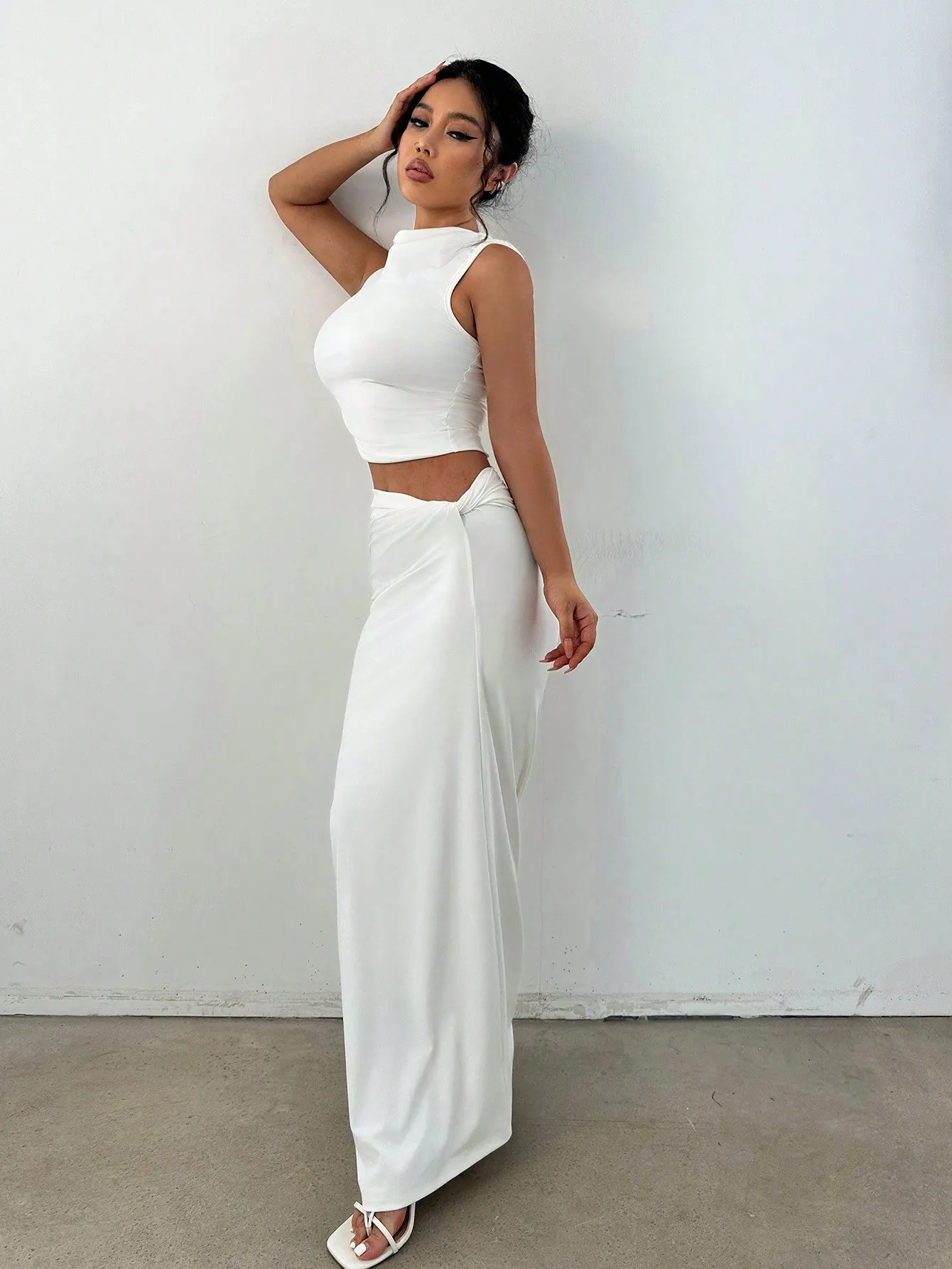 MOOSTA Mock Neck Crop Tank Top & Pencil Skirt