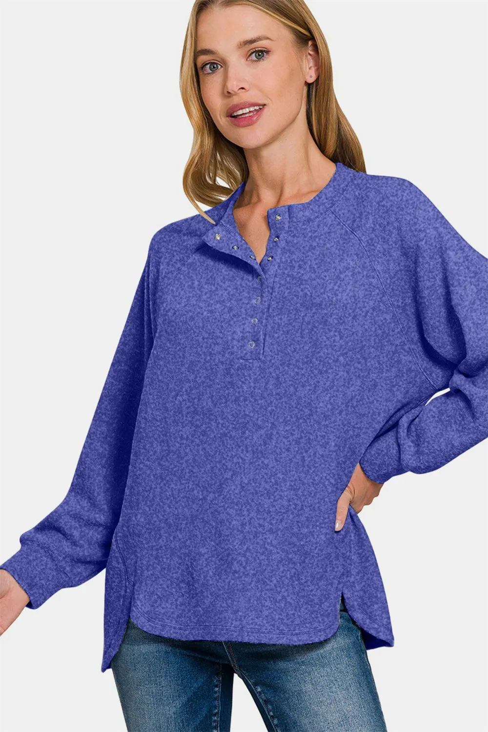 ONLINE EXCLUSIVE Zenana Brushed Melange Hacci High-Low Sweater