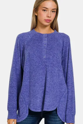 ONLINE EXCLUSIVE Zenana Brushed Melange Hacci High-Low Sweater