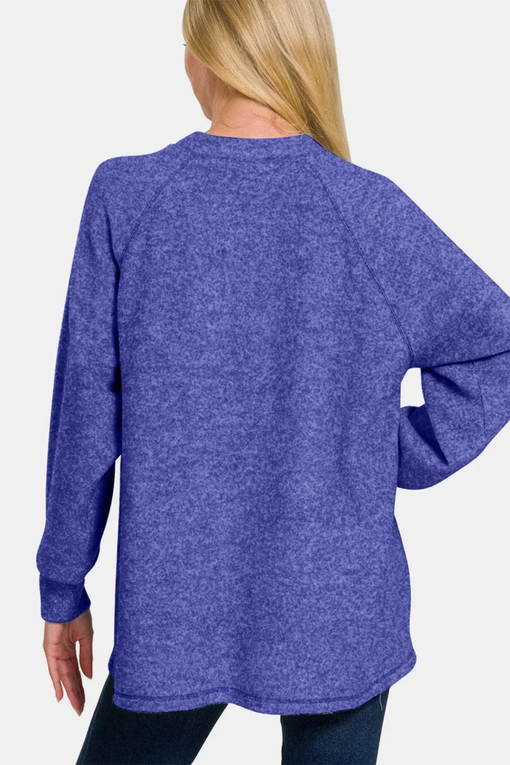 ONLINE EXCLUSIVE Zenana Brushed Melange Hacci High-Low Sweater