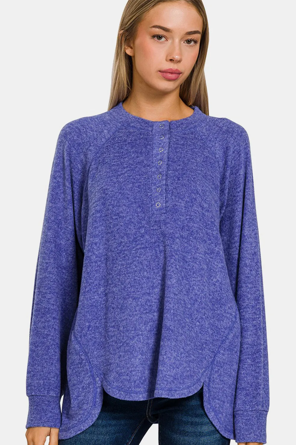 ONLINE EXCLUSIVE Zenana Brushed Melange Hacci High-Low Sweater