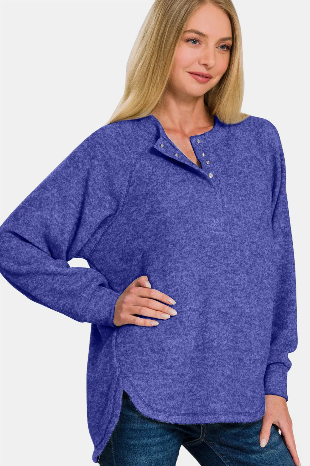 ONLINE EXCLUSIVE Zenana Brushed Melange Hacci High-Low Sweater