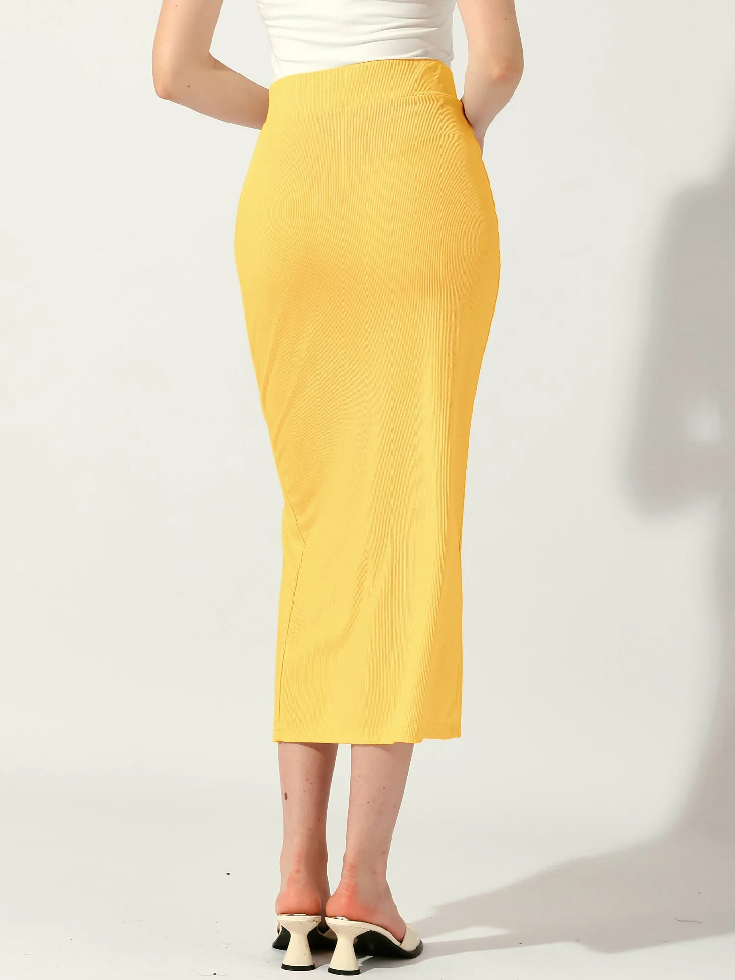 Pencil Basic Skirt Midi Casual Side Split Ribbed Knit Bodycon Skirts