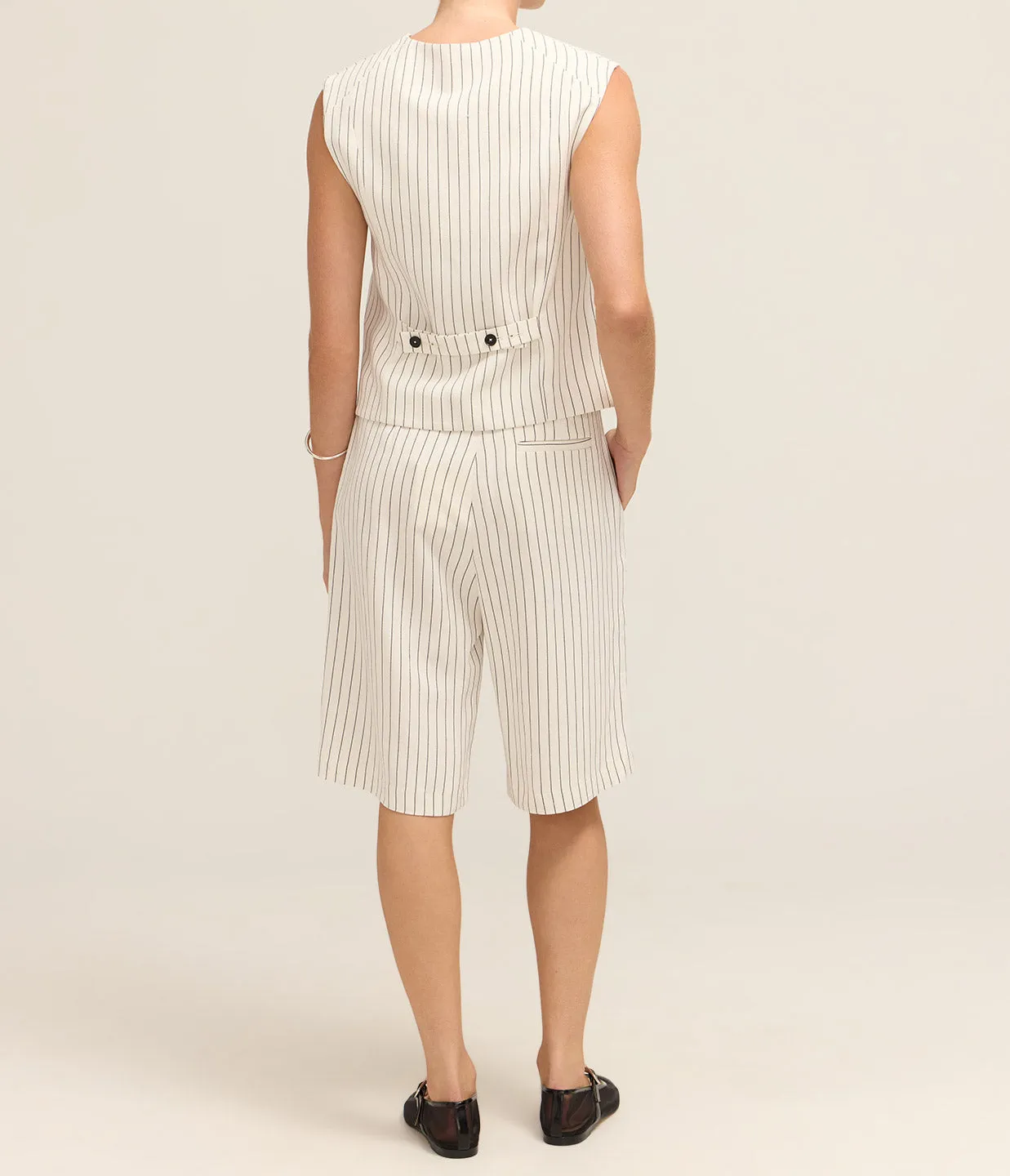 Piera Bermuda Shorts in Ivory and Black Stripe