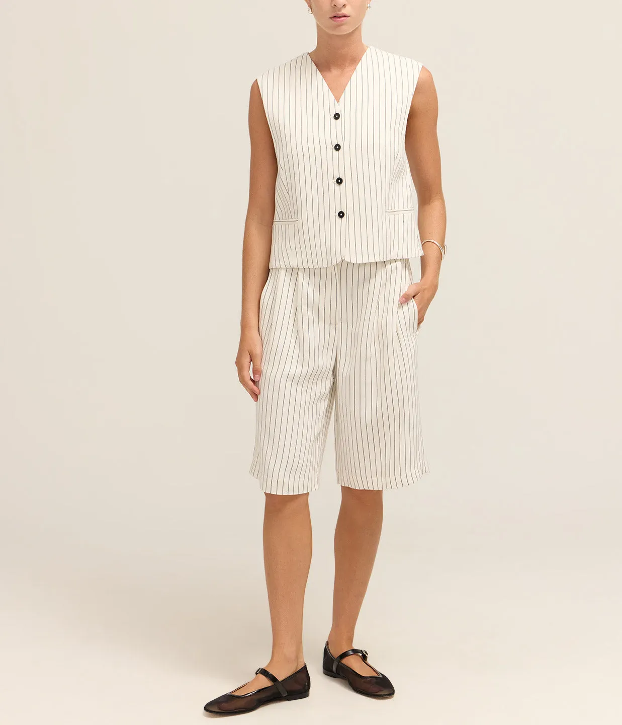 Piera Bermuda Shorts in Ivory and Black Stripe