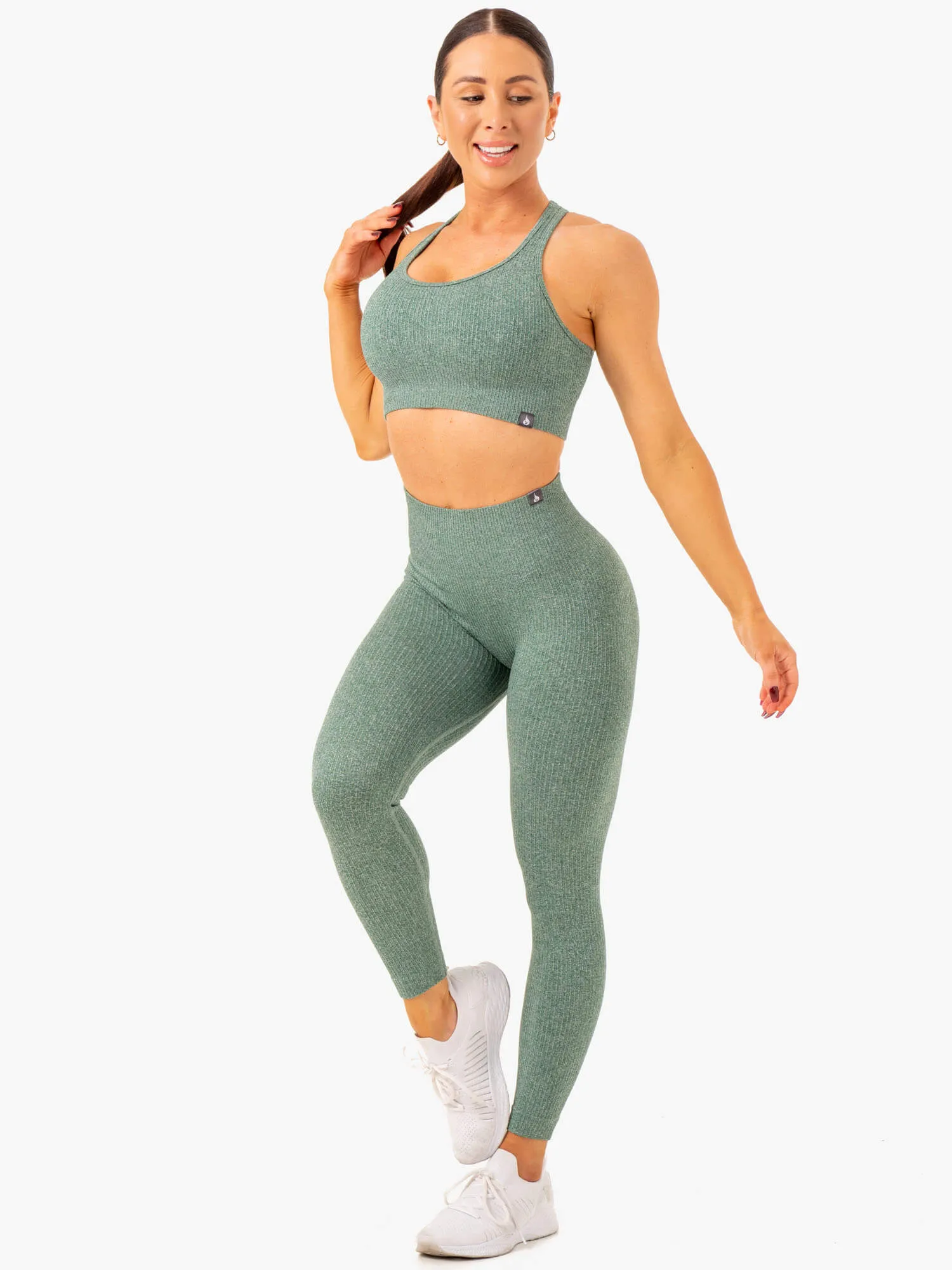 RIB SEAMLESS LEGGINGS GREEN MARL