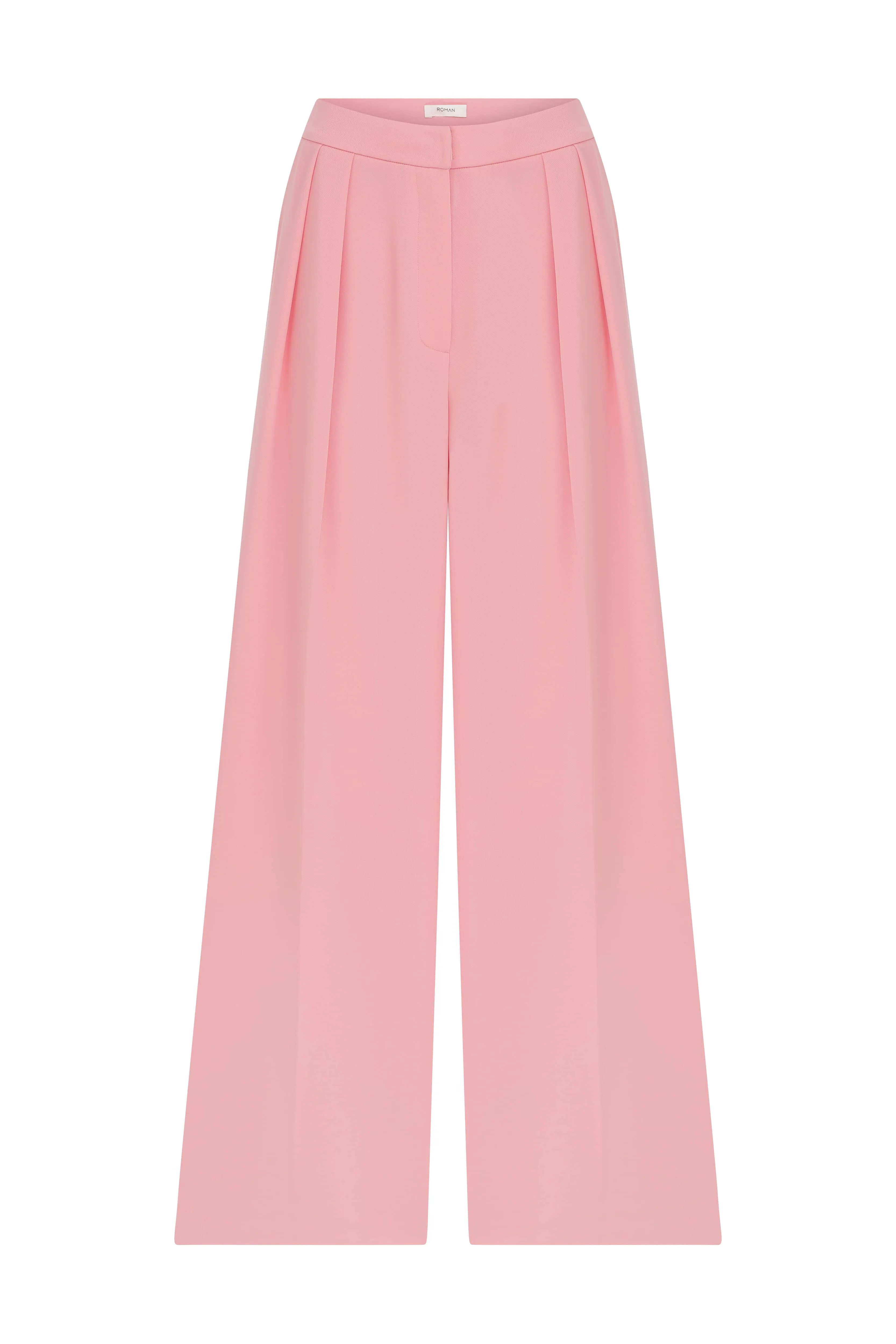 Roman Solid Crepe Palazzo Trousers Pink