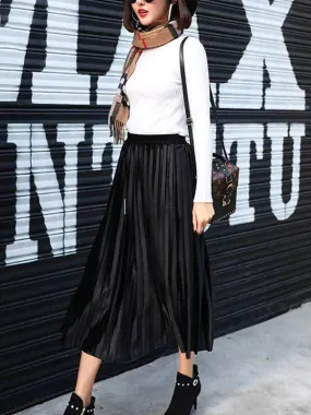 Solid Color High-Waist Pleated A-Line Skirt 2XL 53793