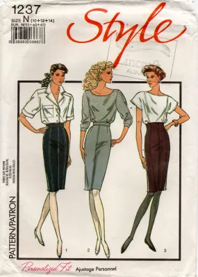 Style 1237 Womens High Waisted Pencil Skirts 1980s Vintage Sewing Pattern 10 - 14 UNCUT Factory Folded