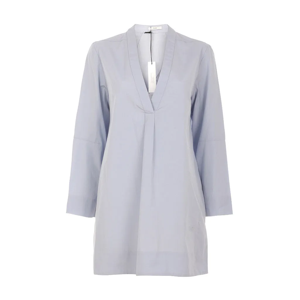 TOME Women's White Poplin V Neck Tunic Top Size M MEDIUM Ladies